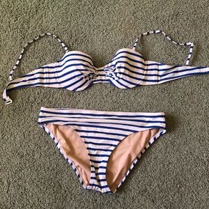 J. CREW Blue and White Striped Bikini - 36B/M
